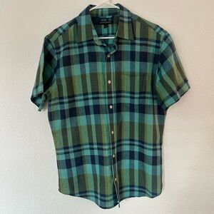 Banana Republic Men’s Green & Teal Plaid Short Sleeve Button-Down